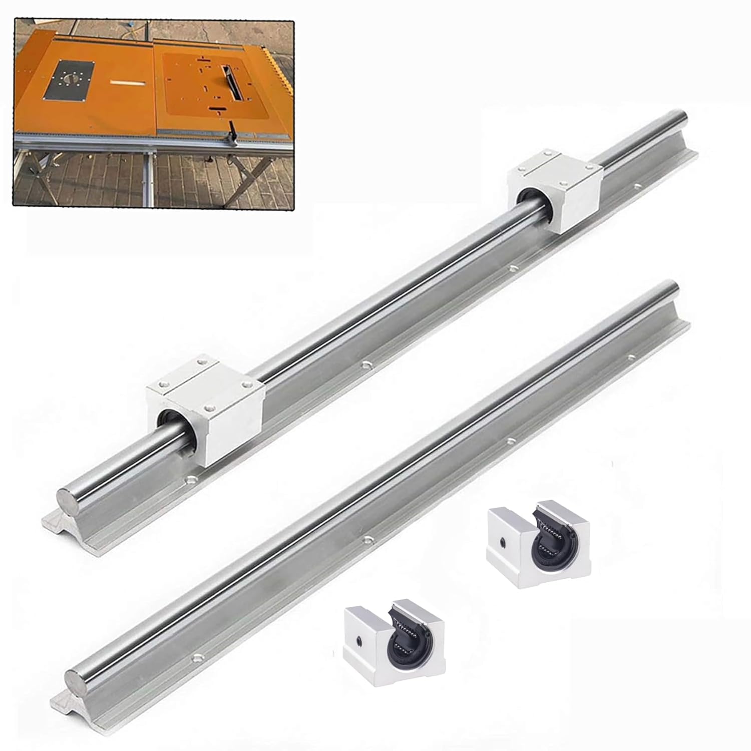 2Pcs Linear Rail Guide SBR16-500mm with 4Pcs SBR16UU Slide Bearing Block Linear Rail SBR16 Overall Length 19.7 inch(500mm) for CNC Machine
