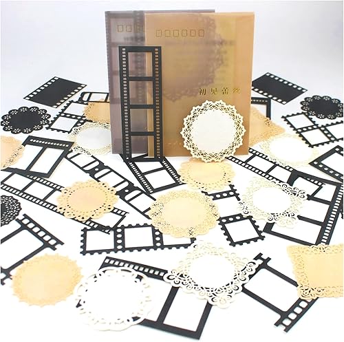 Juego de papel decorativo vintage para manualidades para suministros de álbumes de recortes, 40 piezas de tiras de película redondas de encaje