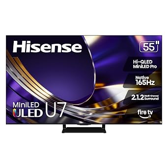 Hisense 55" U7 Mini-LED ULED 4K UHD Best Premium Gaming HDR Smart Fire TV 55U7SF, 2026 New - Hi-QLED, Native 165Hz, VRR 330, Dolby Vision IQ Atmos, IMAX Enhanced, Anti-Reflection, 2.1.2 Ch, Alexa+
