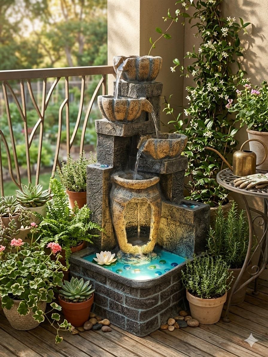 SwarnNest Decors Rustic Brown Traditional Diya Water Fountain with LED – Home & Temple Decor-image-25
