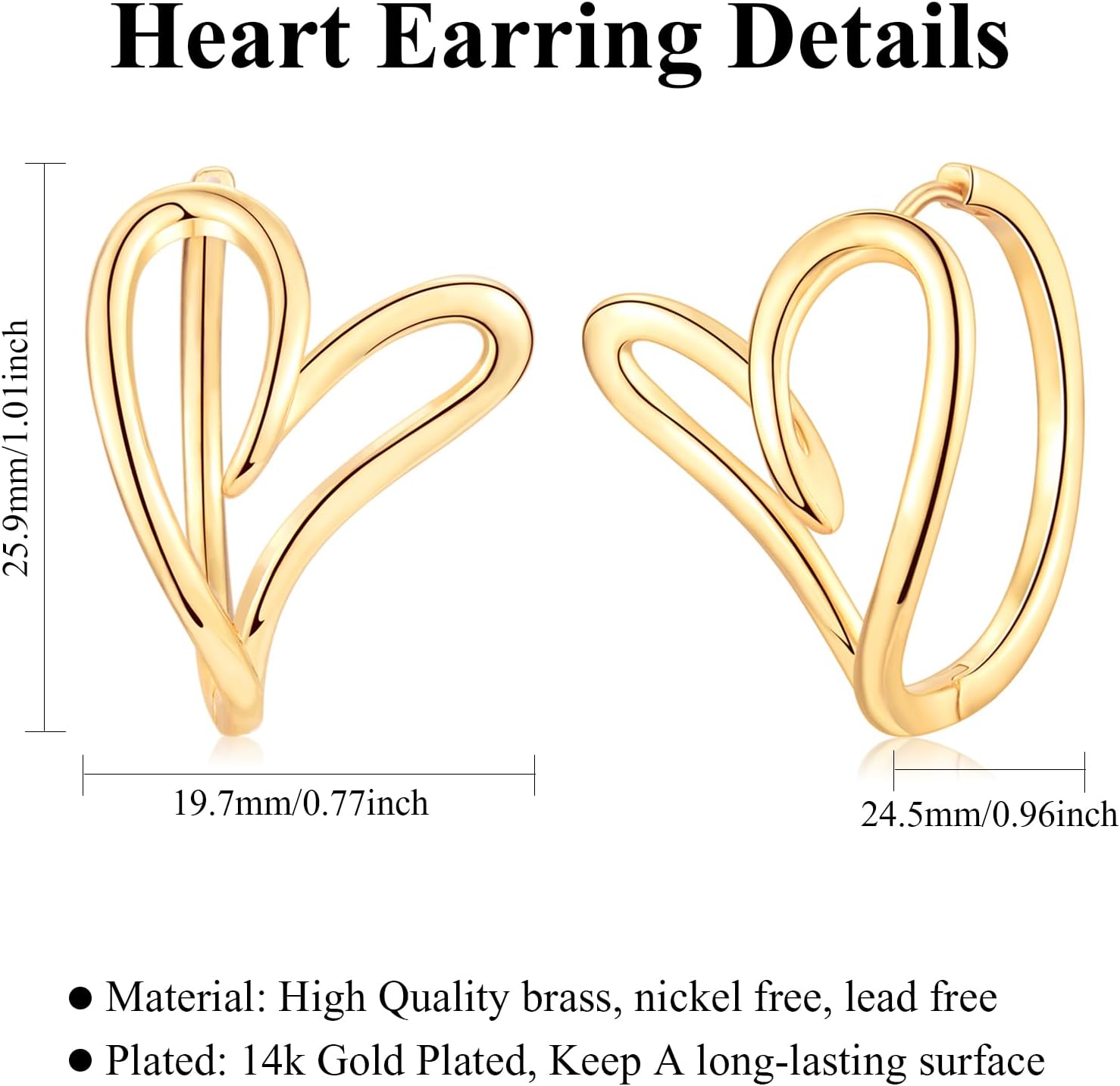 CERSLIMO Gold Heart Huggie Earrings for Women - Hypoallergenic 14K Gold Plated Heart Big Hoop Earrings Jewelry Gifts for Her Birthday Christmas - Image 6