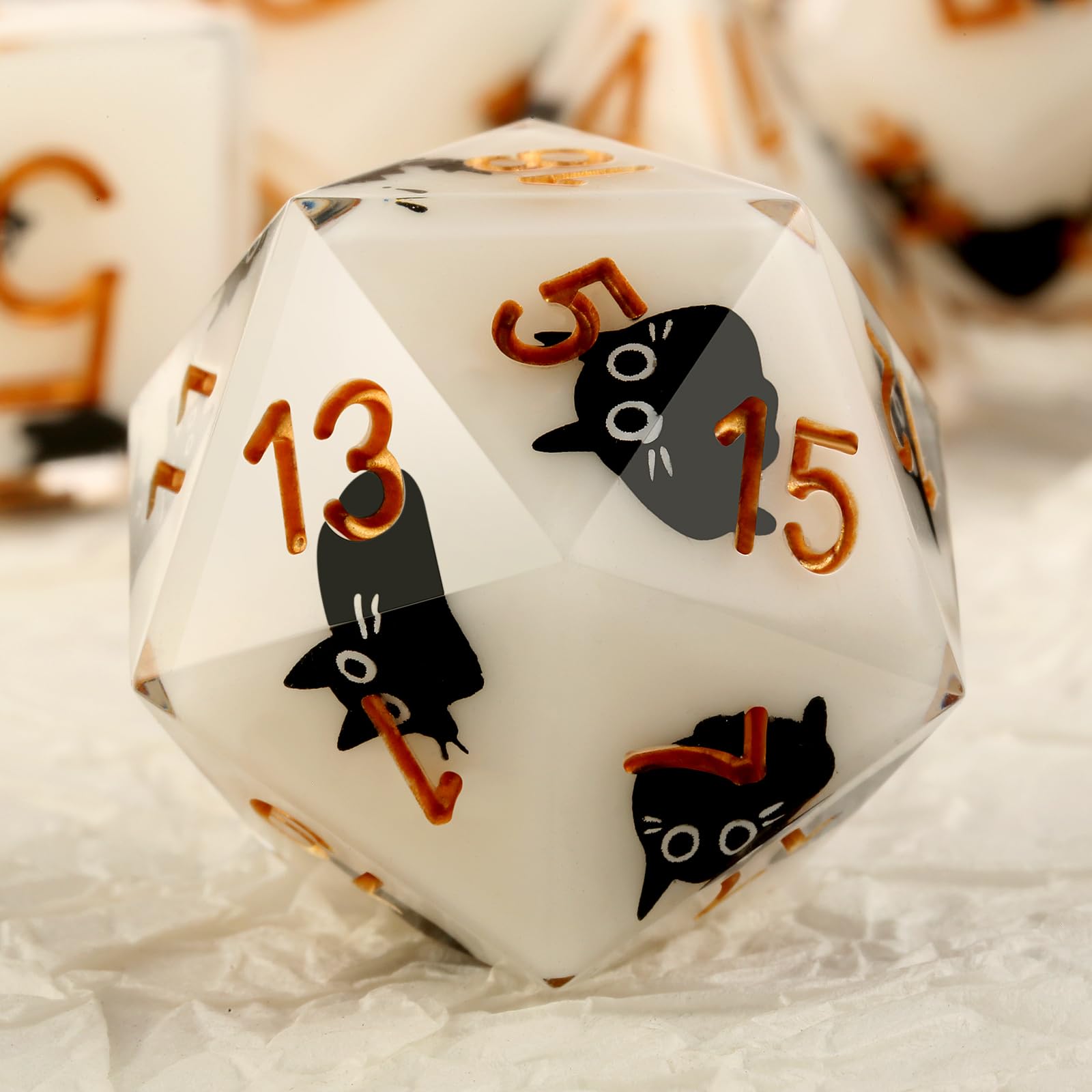 DNDND Kawaii Sharp Edge DND Dice Set, 7-Piece Cute Cat Sticker Polyhedral Dice for D&D 5E, Critical Roll & Anime RPG Fans