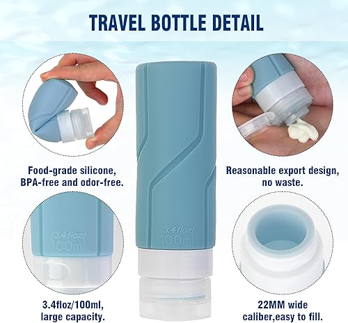 Miniatura 3 de 16PACK Travel Bottles Set for Toiletries, 3.4oz100ml Leak Proof Silicone BPA-free TSA Approved Travel Accessories Refillable Container Squeezable