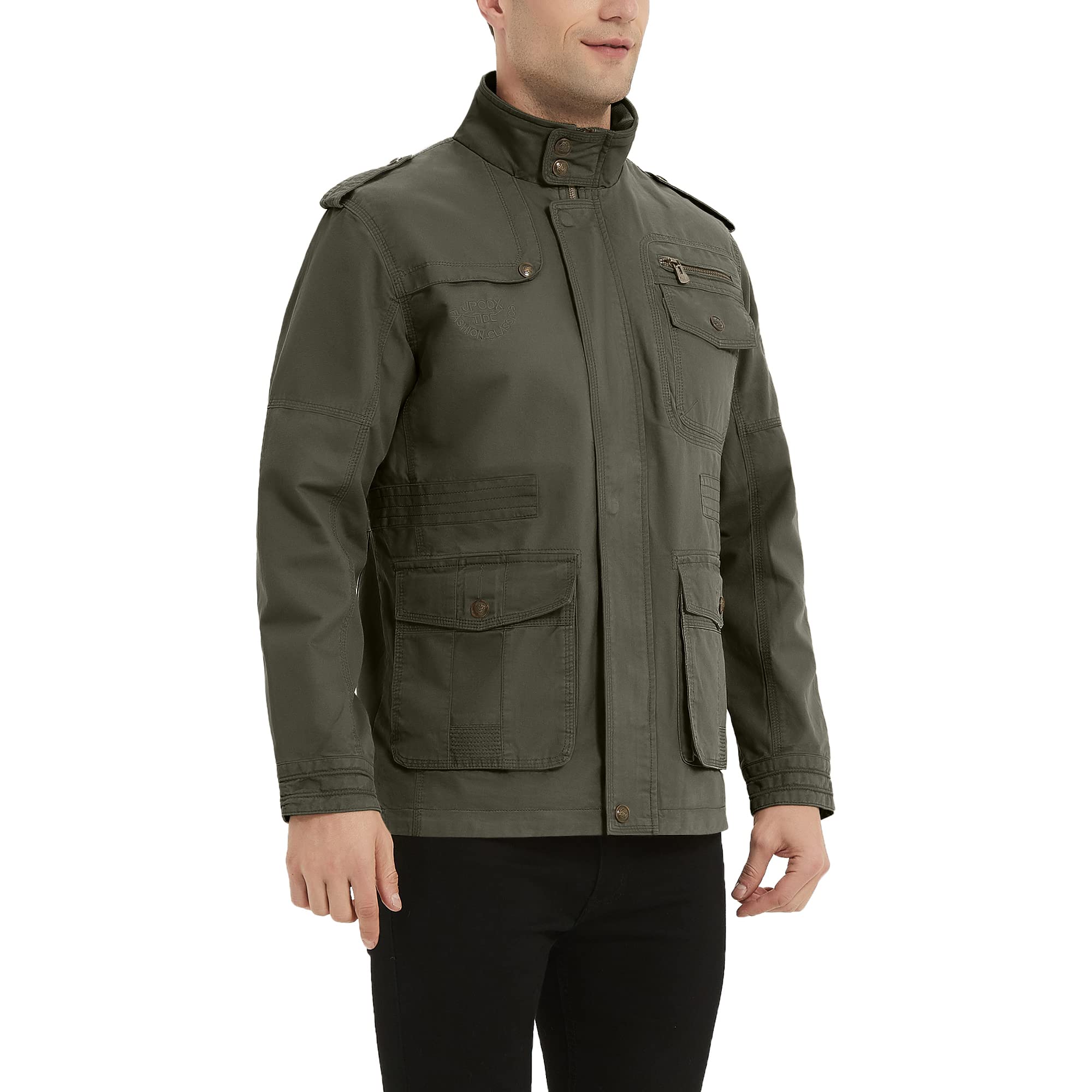 MERCIYD Giacca da uomo per le mezze stagioni, con colletto alto, in cotone, con tasche multiple