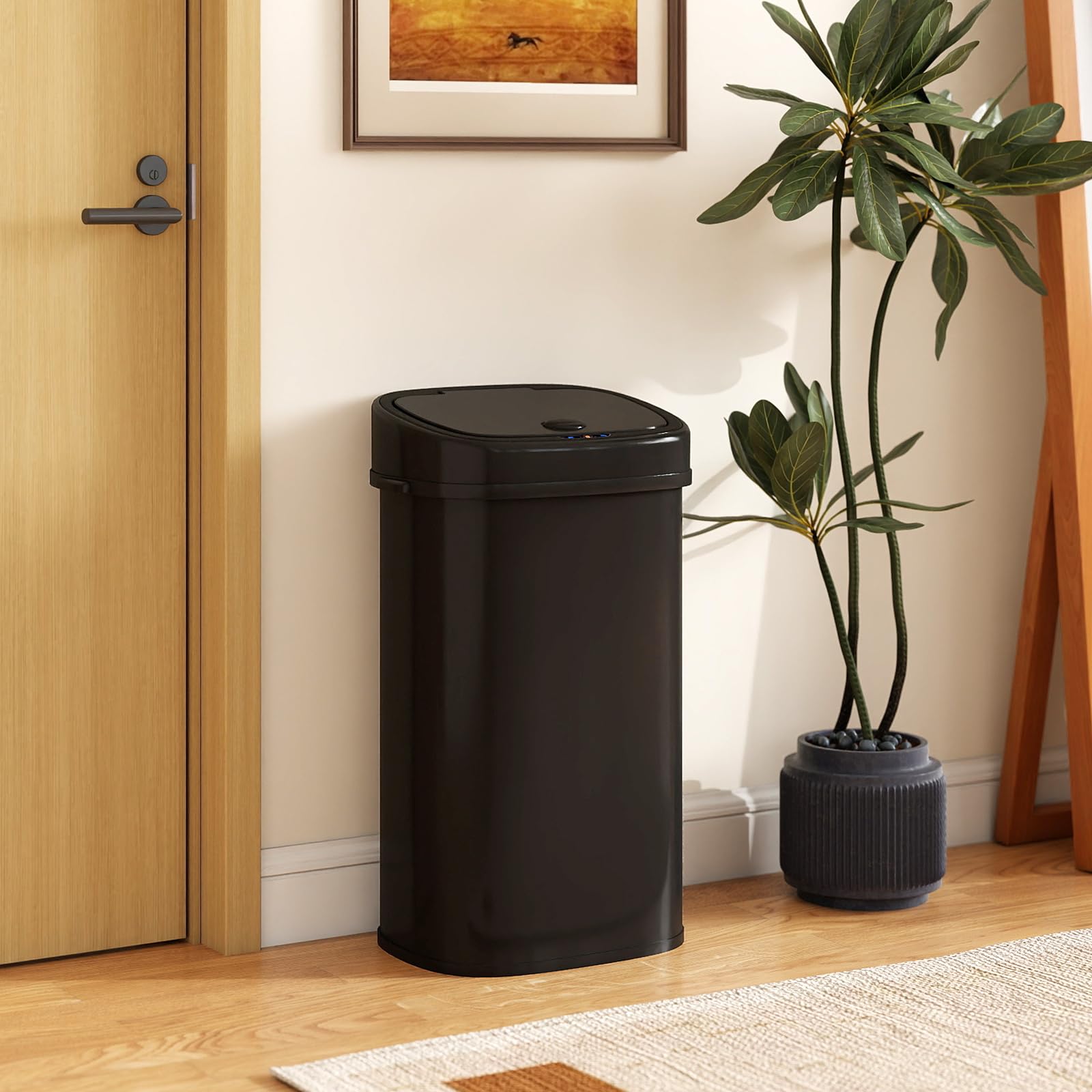 COSTWAY Mülleimer mit Sensor, 58L Abfalleimer Küche, 2 Fächer Mülltrennsystem für Recycling und Restmüll, automatischer Küchenabfalleimer mit Softclose-Deckel, schwarz