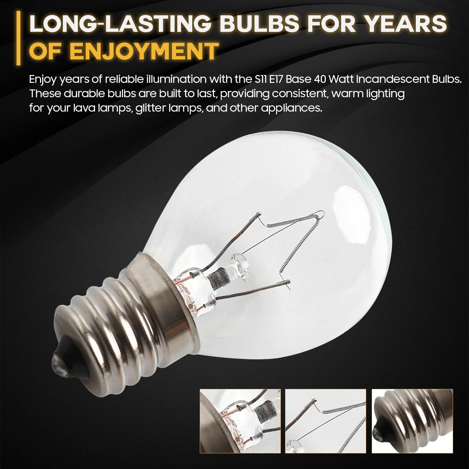 S11 E17 - Bombillas incandescentes de base media de 40 W y 120 V, luz blanca cálida ajustable, bombilla de repuesto para lámpara de lava, adecuada para flash de 14.5 pulgadas/20 onzas y 5