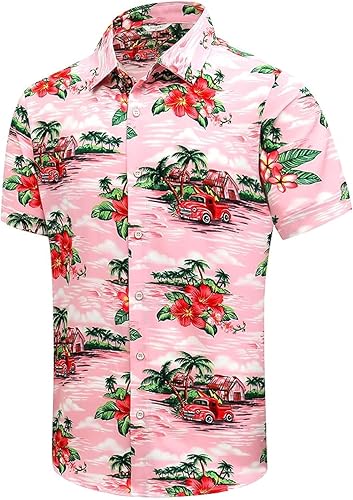 Miniatura 30 de SheLucki - Camisa hawaiana para hombre, unisex, de manga corta, con botones, para la playa y el verano, ropa casual estampada con sombra de palmas