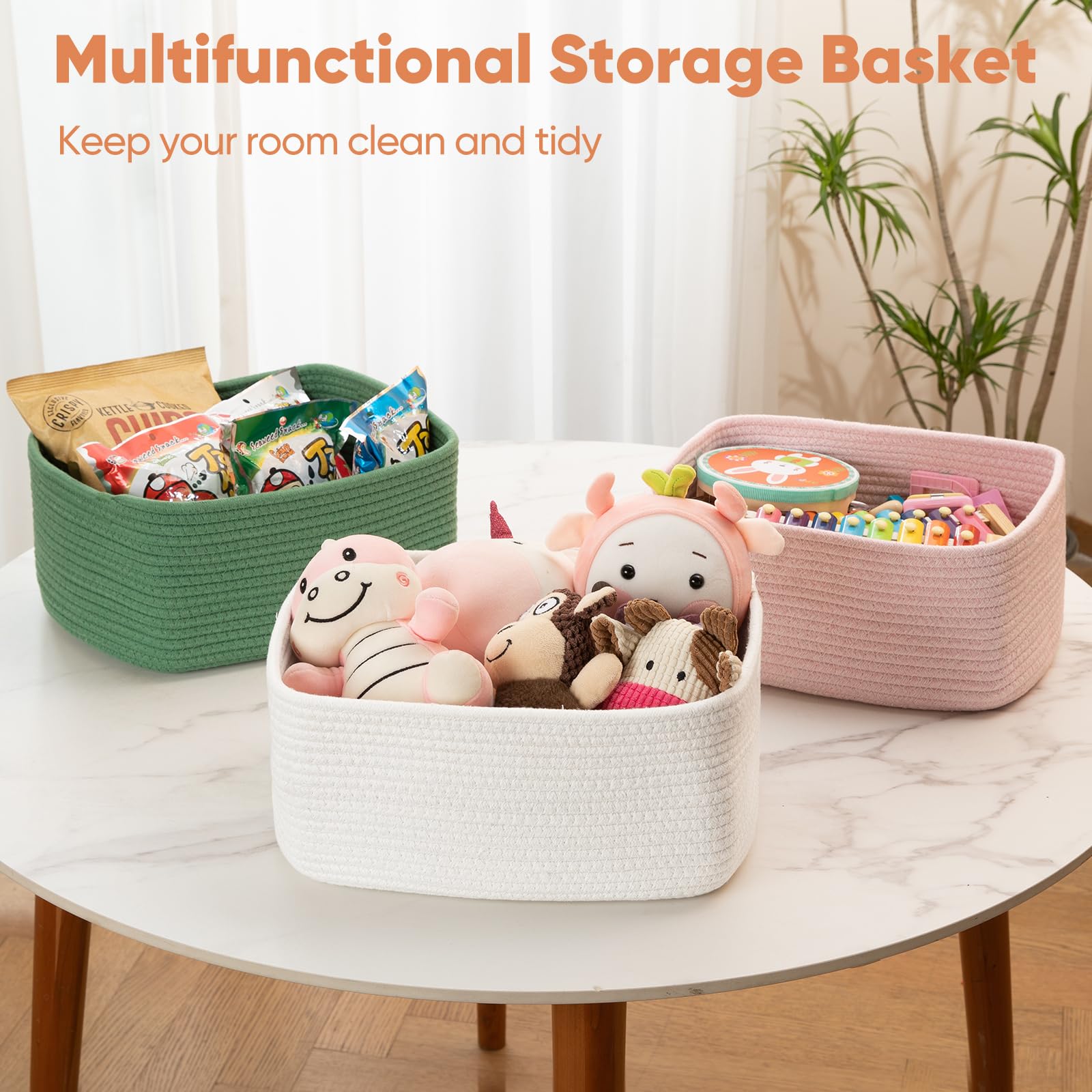 Paquete de 4 cestas de almacenamiento de 14.17 x 11.02 x 6.3 pulgadas para organizar estantes, cestas de cuerda tejida para organizar libros, ropa, cesta decorativa para sala de estar 6