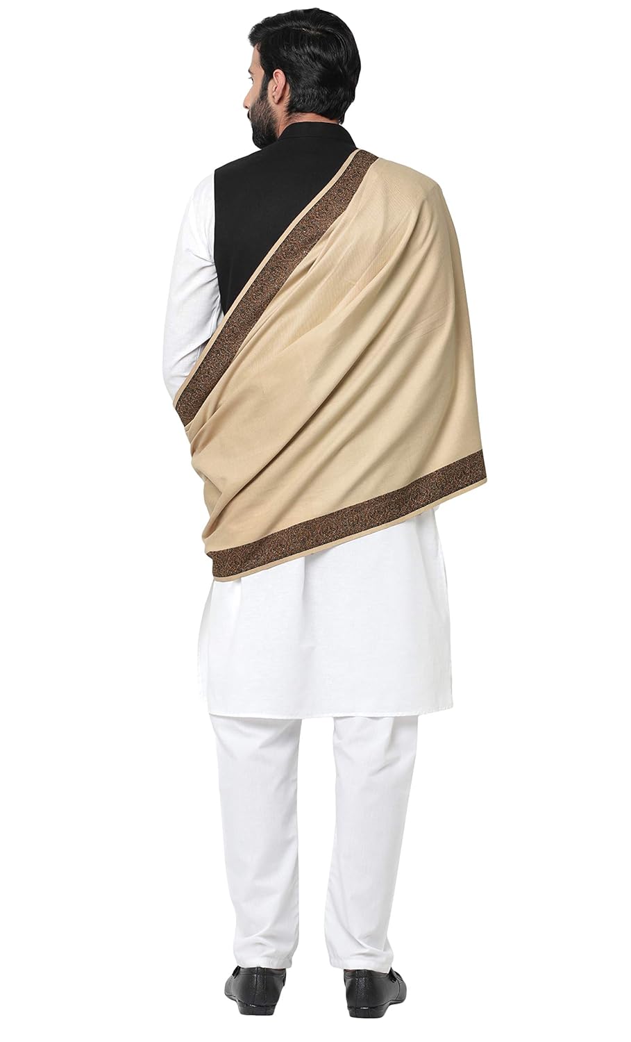 Weavers Villa Heren Geweven Border Wollen Lohi Meditatie Sjaal Wrap