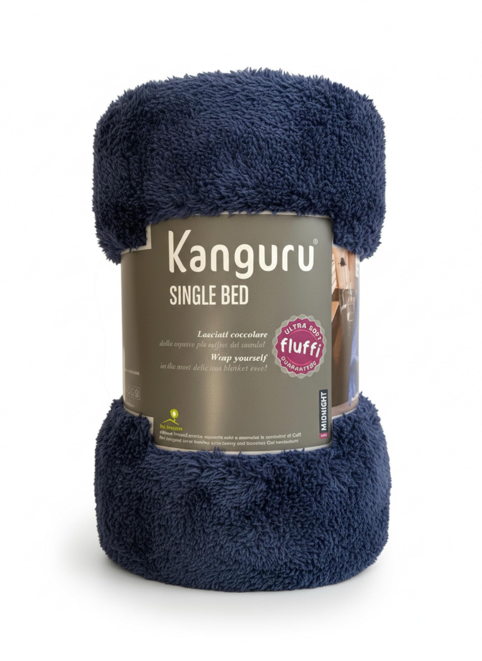 Kanguru Fluffi Midnight Fleece Sofa Throw Blanket Fur Effect – Fluffy Microfiber Solid Blankets for Bed and Couch Single, Blue, 130x230cm
