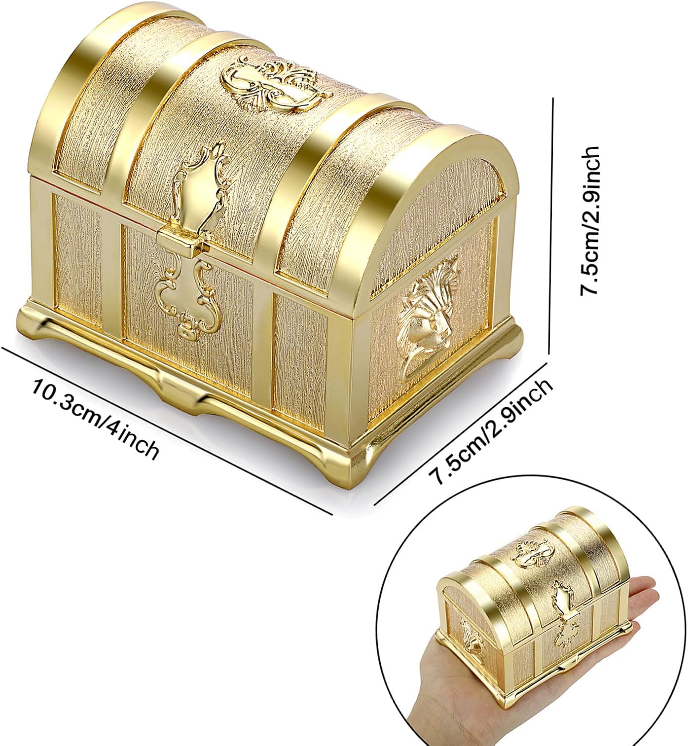 Hipiwe Vintage Metal Jewelry Box Large Treasure Trinket Chest Ring Earrings Necklace Keepsake Gift Holder Case for Ladies Women (Gold,Medium) image 5
