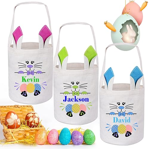 Miniatura 10 de Cesta de Pascua personalizada, paquete de 2 bolsas de cesta de conejo de Pascua personalizadas, cestas de Pascua para niños, regalos de Pascua