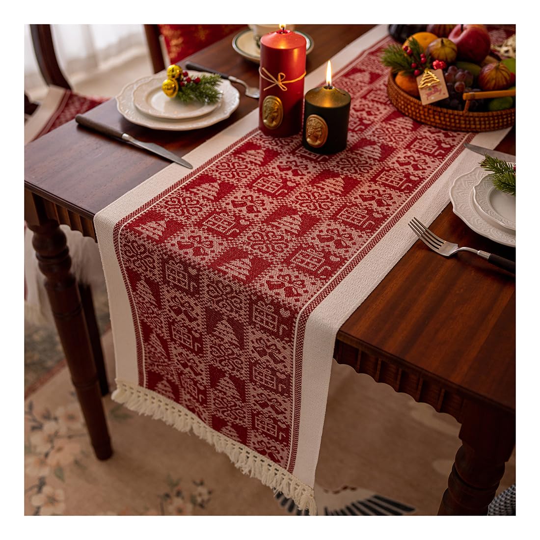 NIUSABOU Kitchen Dining TableDecoration, Red Rustic Table Runner Farmhouse Style 35x120-350cm(A,35x180cm(13.7x70.8in))