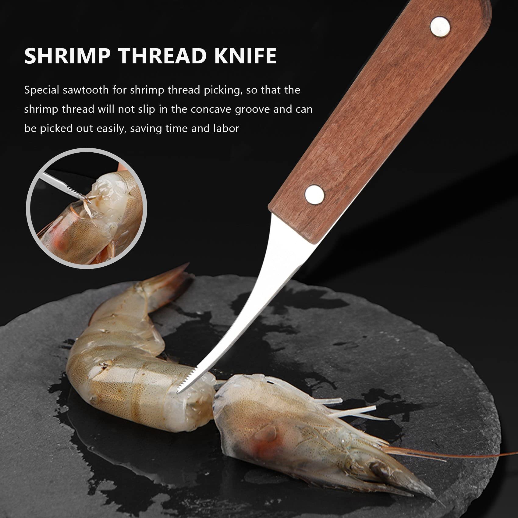Coltello Pela E Pulisci Gamberetti In Acciaio Inox - 2 Pezzi Con Manico In Legno - Foto 13