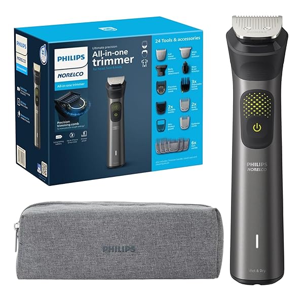 Philips Multigroom Series 9000 24-in-1 Trimmer Beard, Hair & Body Grooming Kit | Precision Trimming Comb, Self-Sharpening Steel Blades, BeardSense Technology, Waterproof, Packaging May Vary
