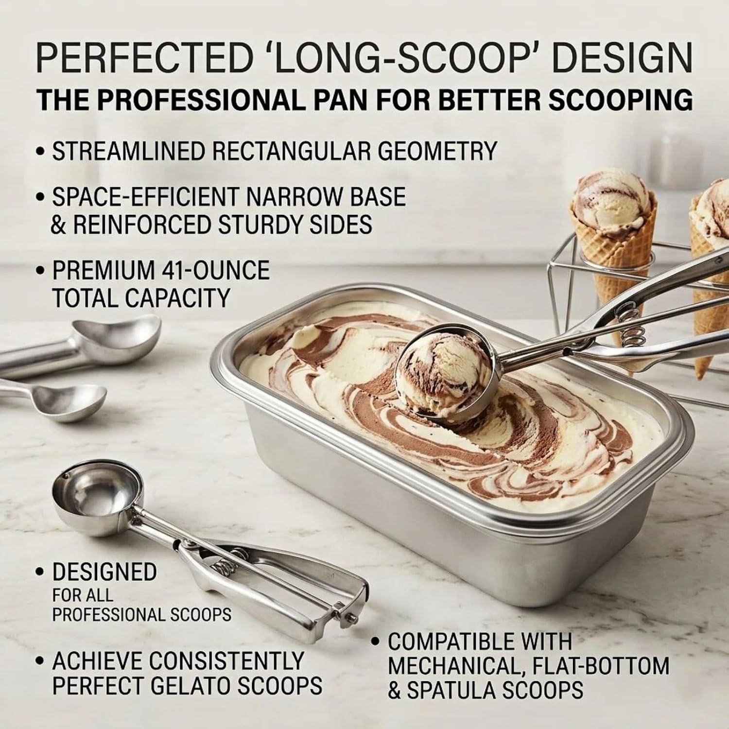 3Pcs Stainless Steel Ice Cream Container with Airtight Lid-1.2 Quart Reusable Homemade Ice Cream Tub, Freezer Burn Prevention Storage for Gelato,Sorbet & Frozen Yogurt-Easy Scoop Rectangular Stackable