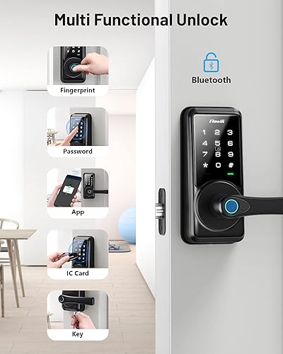 Miniatura 7 de Zowill - Juego de cerradura inteligente para puerta delantera, cerrojo de huellas dactilares 7 en 1 con control de aplicación, cerradura de puerta