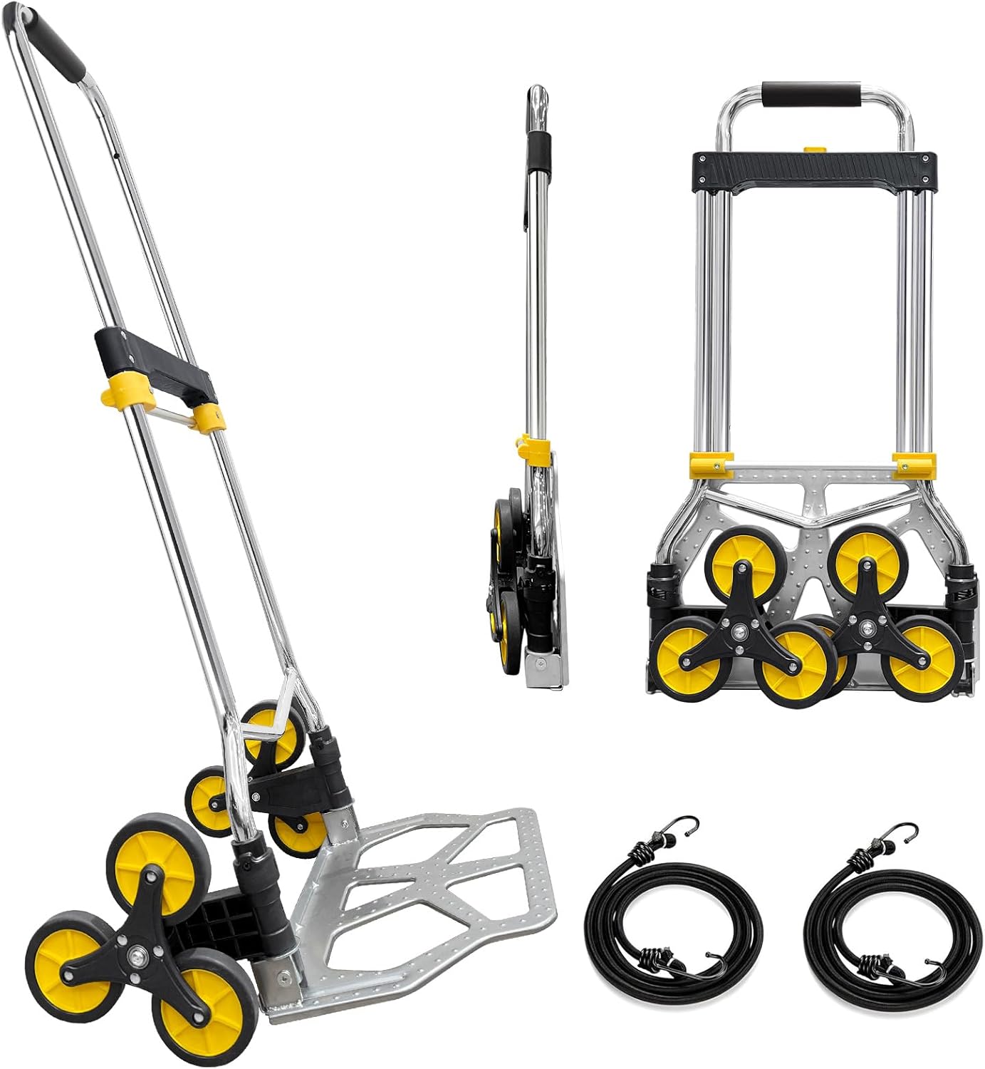 Stair Climbing Hand Truck and Dolly Heavy Duty 330 LB Capacity, Folding Hand Truck Stair Climber Cart with Telescopic Handle and 2 Bungee Cords,Portable Stair Climbing Dolly Cart for Easy Moving