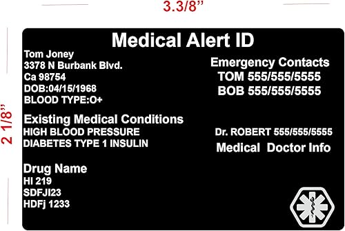 Miniatura 4 de Pulsera de malla de acero inoxidable personalizable con grabado láser, ajustable, alerta médica, pulseras de identificación de EE. UU. con tarjeta