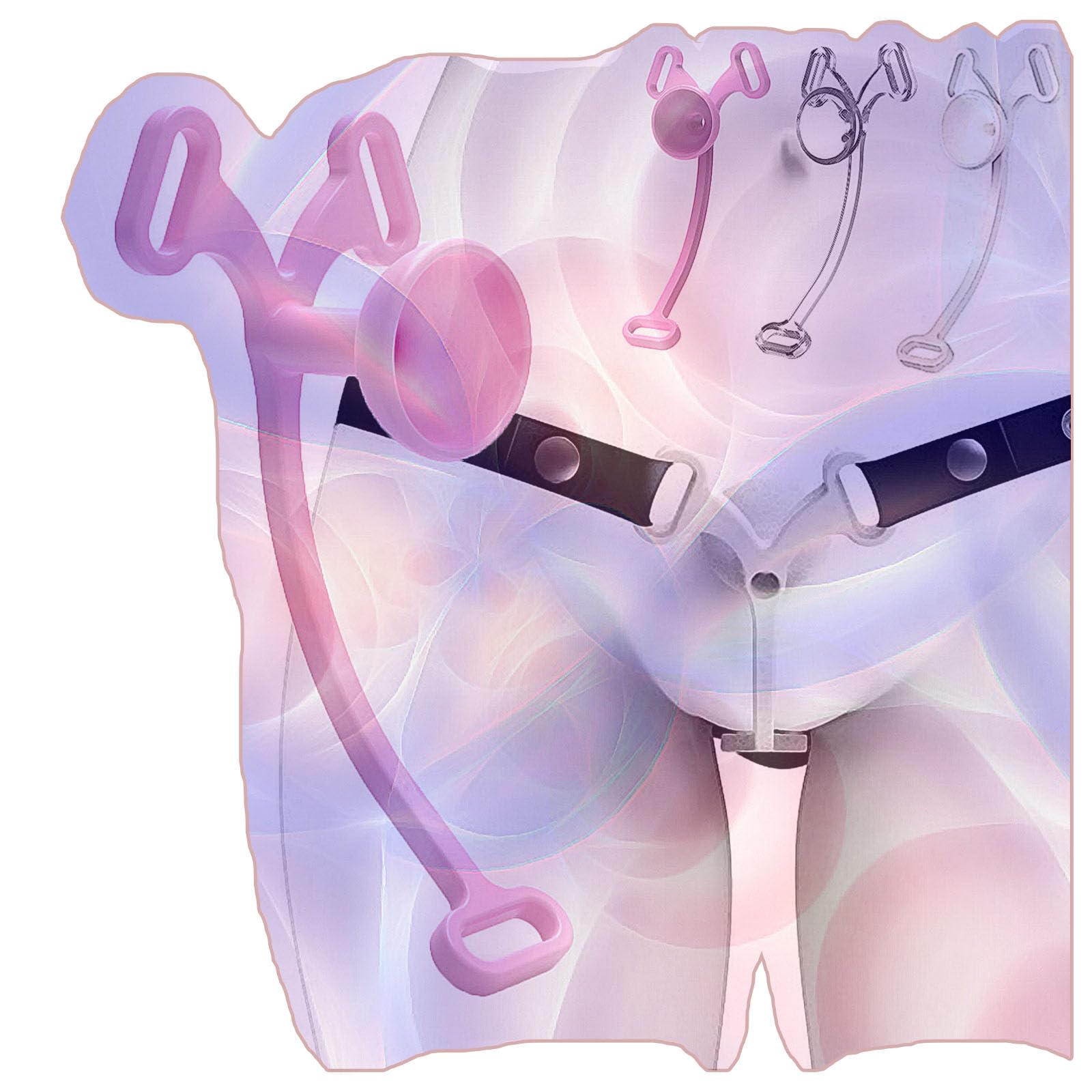 Male Flat Cross-Dressing Cage with Adjustable Three-Way Strap, Popular Flat Inverted Devices -USLA05 (B:Pink, Long) Long B:pink