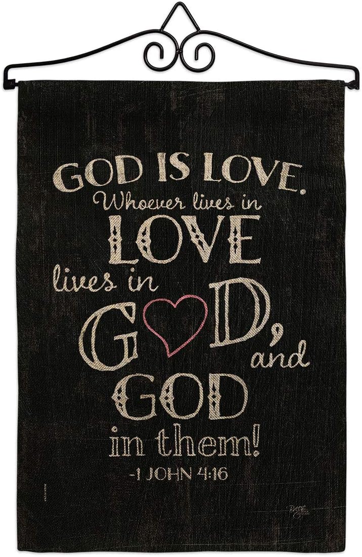 God is Love Garden Flag Set Wall Holder Religious Bible Verses Bless Faith Thank Hope Pray Christian Religion Small Decorative Gift Yard House Banner Made In USA 13 X 18.5