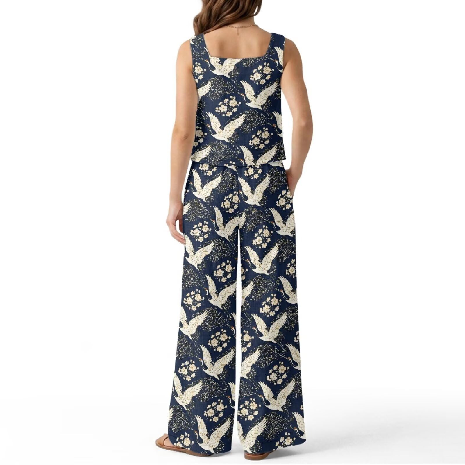 Xoenoiee Sommer-Outfits für Damen, ärmelloses Tank-Top, Hose mit weitem Bein, 2-teiliges Set, Lounge-Set für Urlaub, Strand, Kreuzfahrt