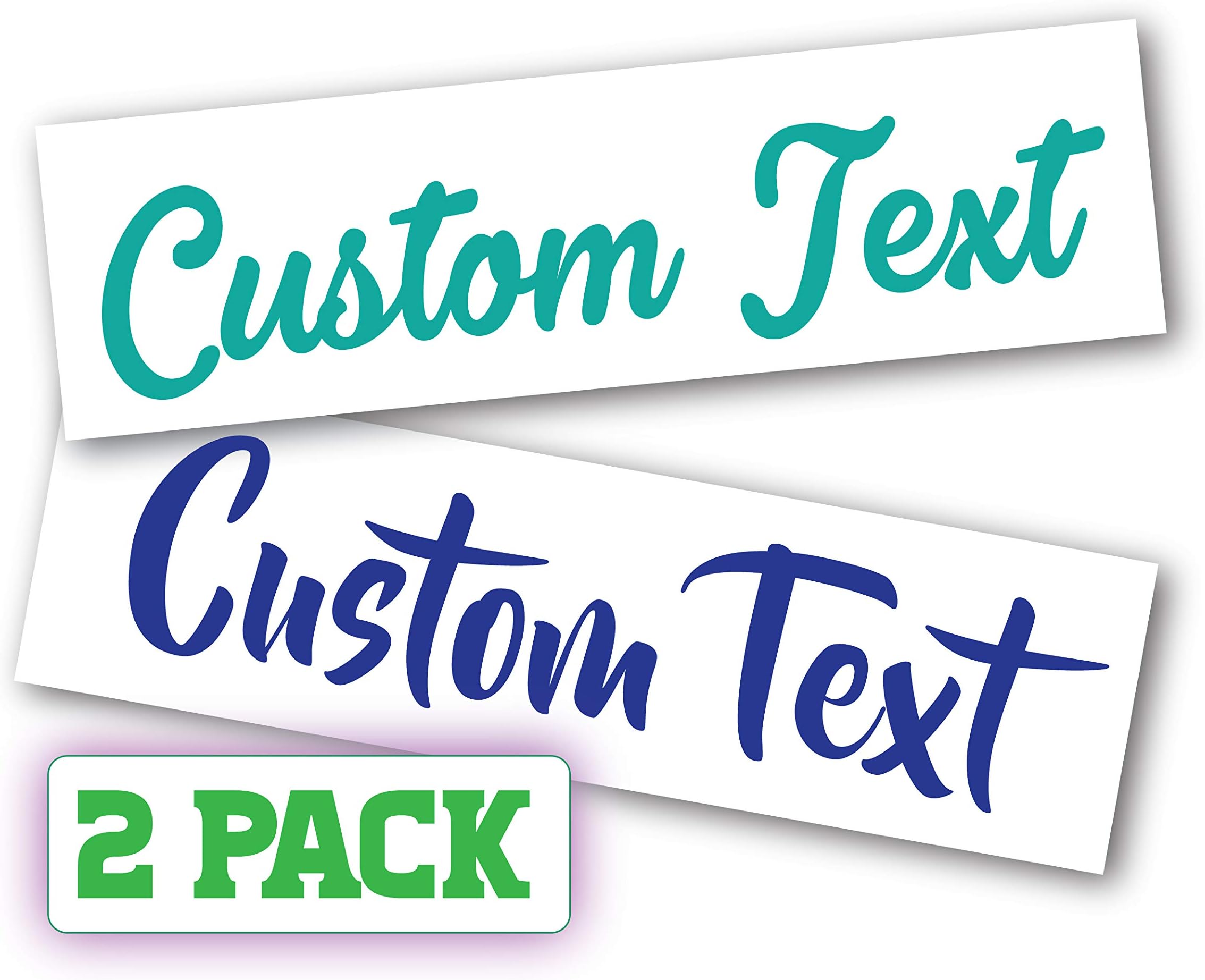 Two Pack Custom Decal Text Name Sticker Compatible with Tumbler Cup, Laptop, Phones, Boats, Helmets, Bottles, Cars and Vehicles (Glitter Colors Available)