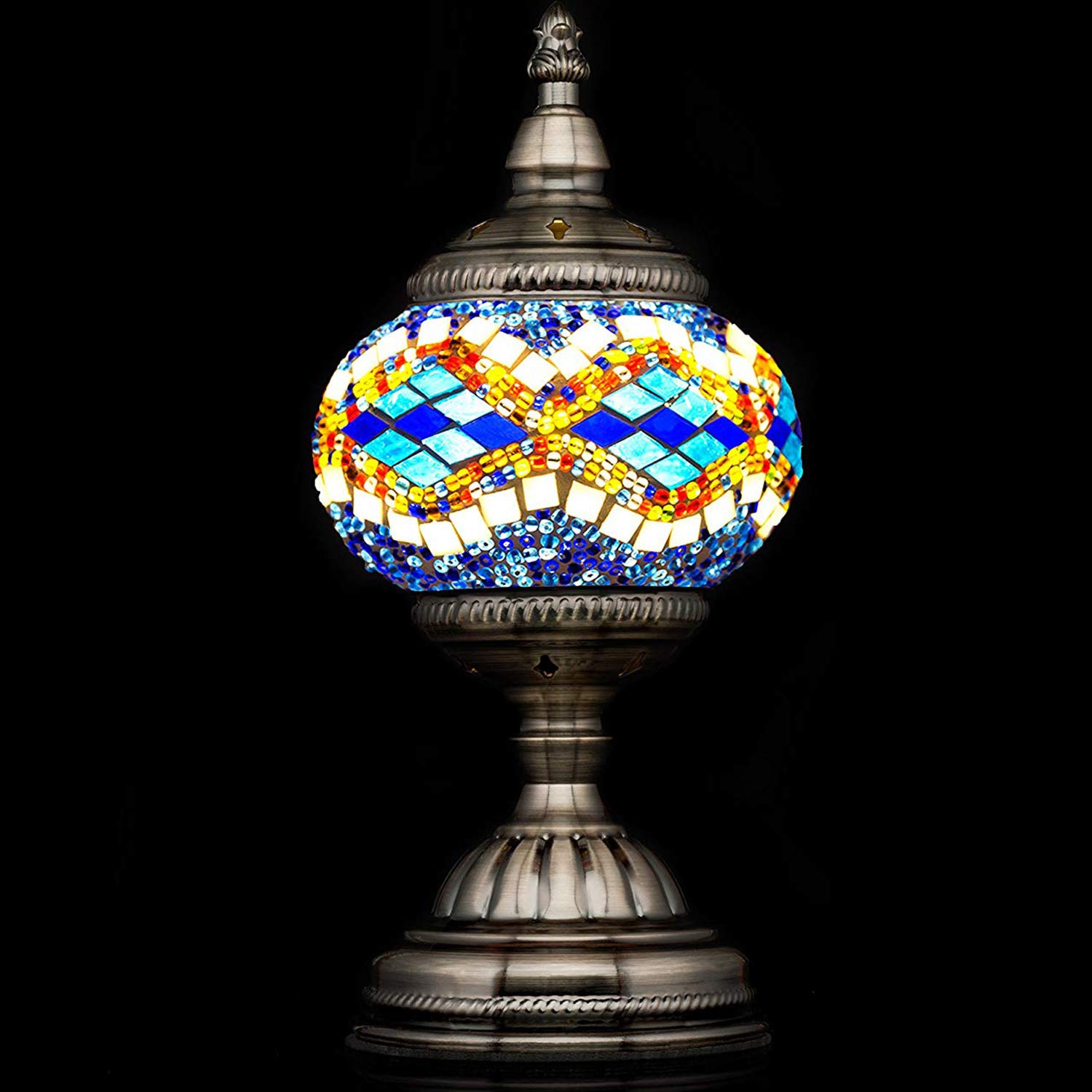 Aolun Mosaic Lamp-Handmade Turkish Mosaic Table Lamp with Mosaic Lantern,Bronze Base,Unique Table Lamp for Room Decoration
