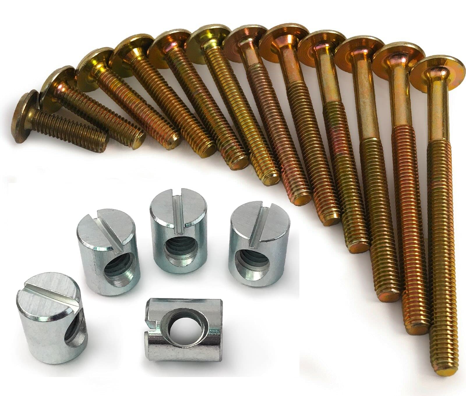 M6 Gold Brass Furniture Connector Bolts With Bright Zinc Plated Cross Dowels M6 x 14mm (20, 60mm)