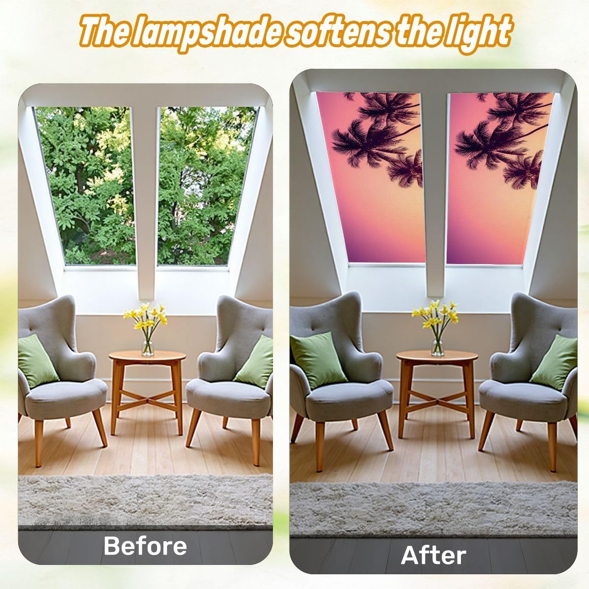 Fluorescent Light Covers for Ceiling Lights Beautiful Tropical Sunset Palm Trees Silhouettes Easy to Install Magnetic Light Filter for Classroom Office Hospitals School Home Decor