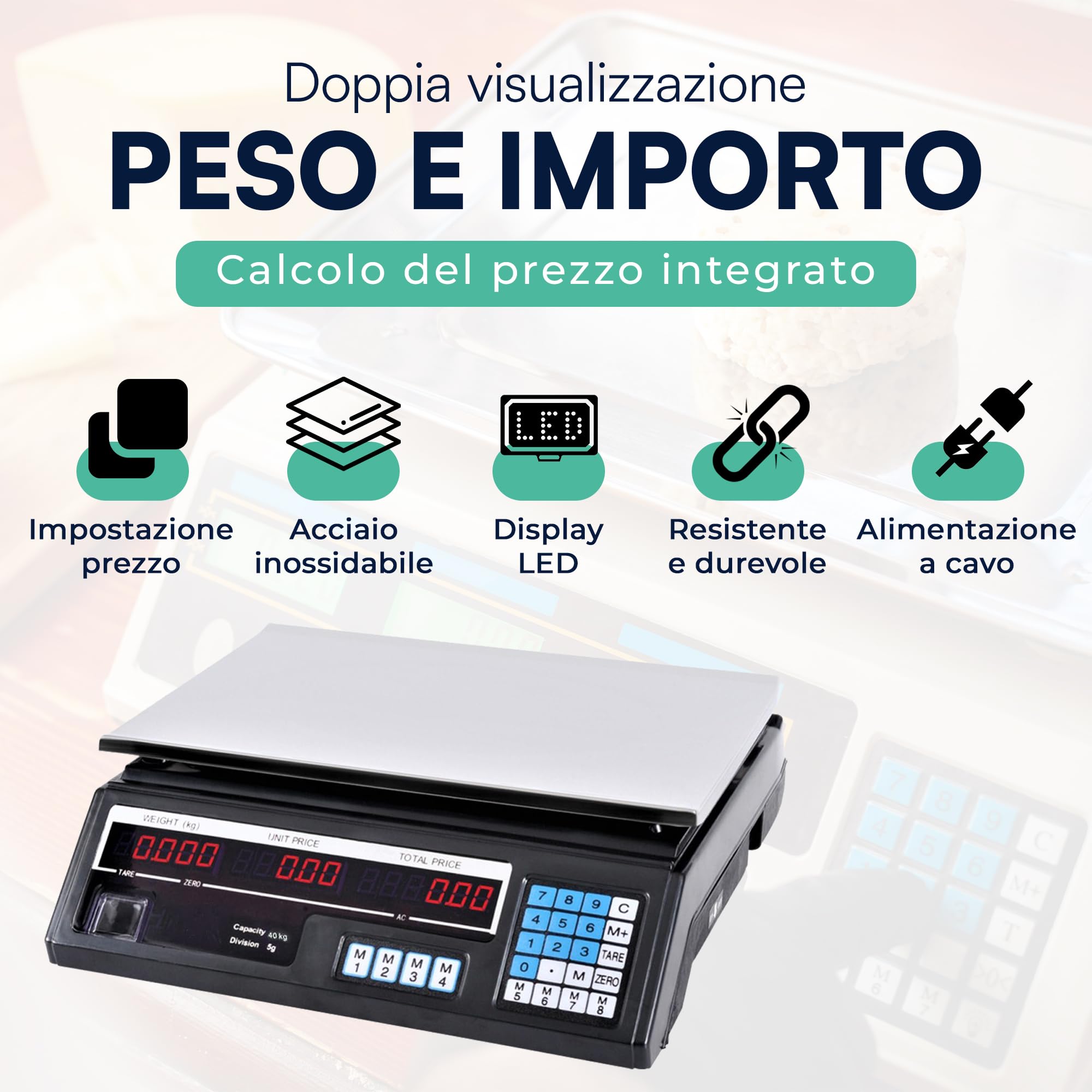 TEMPO DI SALDI Bilancia Elettronica Digitale Professionale Da 5 Gr A 40 Kg In Acciaio Inox