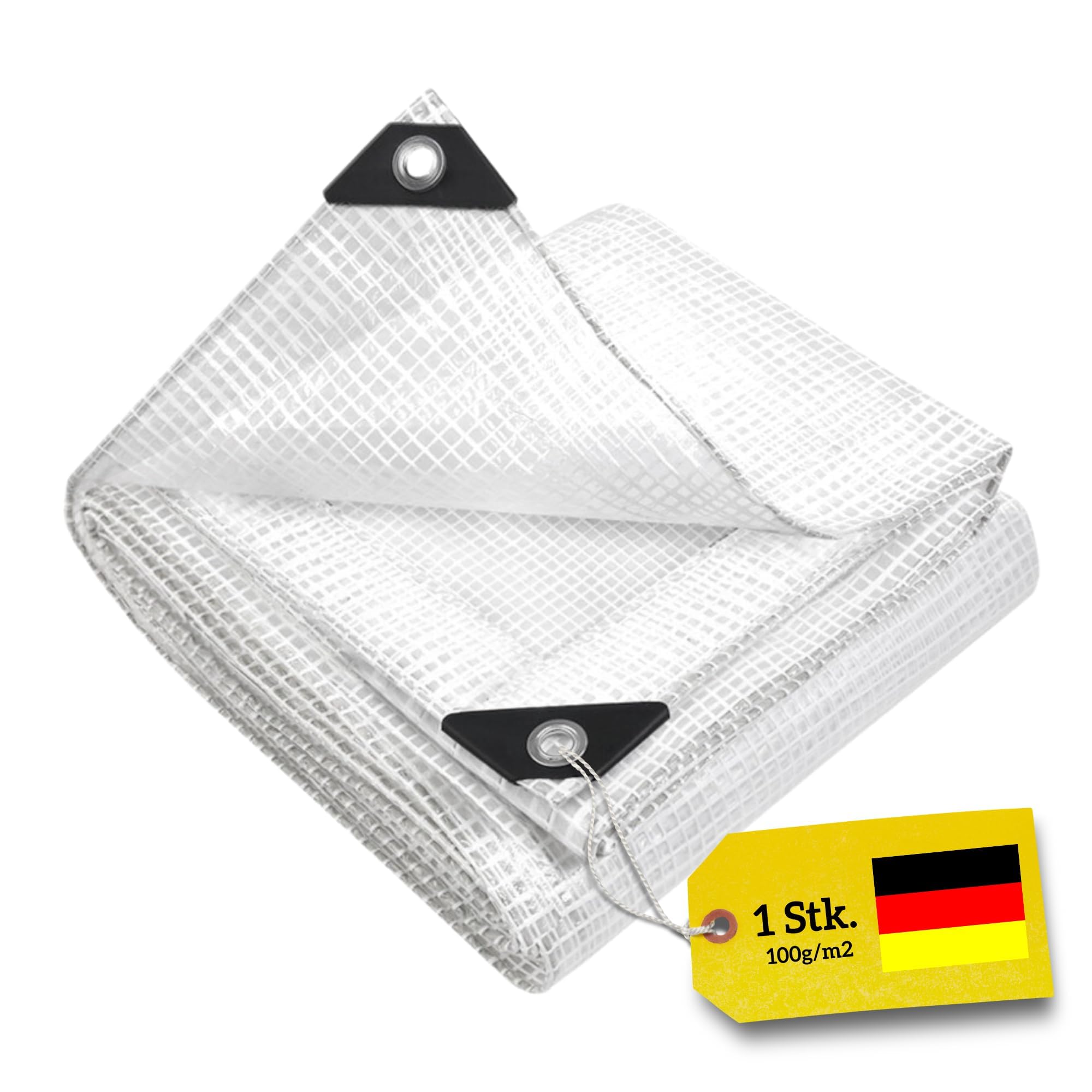 WDB - Telo impermeabile esterno - Telone occhiellato ogni 100 cm - Telone resistente al gelo, alla pioggia e ai raggi UV per giardino, gazebo, campeggio e mobili - Telo 100g Trasparente - 5 x 8 m