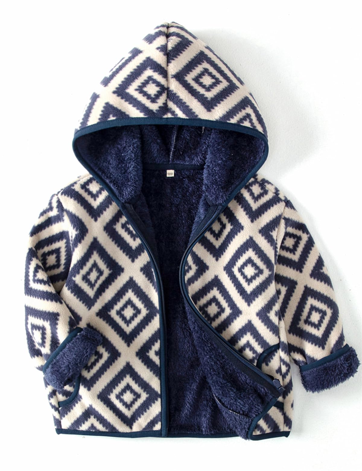Kids Printed Hooded Fleece Jacket Sherpa Lined