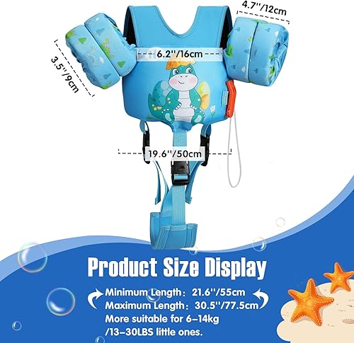 Miniatura 2 de MoKo Flotadores de brazo para niños pequeños de 13 a 70 libras, chaleco de natación de dibujos animados para niños con correa en la entrepierna,