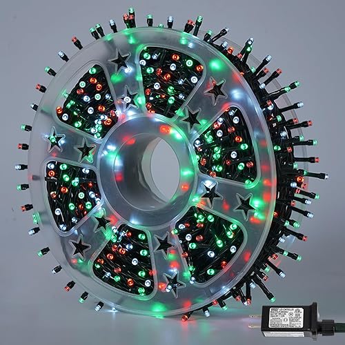 Miniatura 13 de QITONG 500 luces LED de Navidad de color blanco cálido, tira de luces de Navidad de 165 pies para exteriores, impermeable, con enchufe, cable verde,