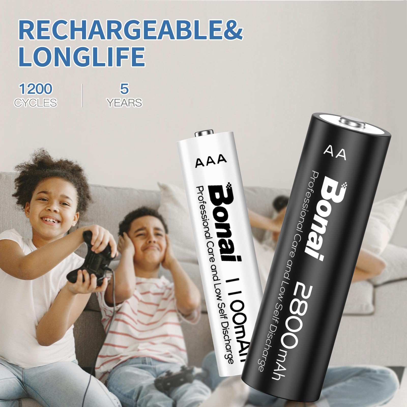 BONAI Kit Ricarica Completo, Caricabatterie Intelligente a 16 Slot con 16 Pile Ricaricabili Ni-MH (8 AA Stilo e 8 AAA Ministilo), Stazione di Indipendente per Telecomandi, Giocattoli e Dispositivi Dom