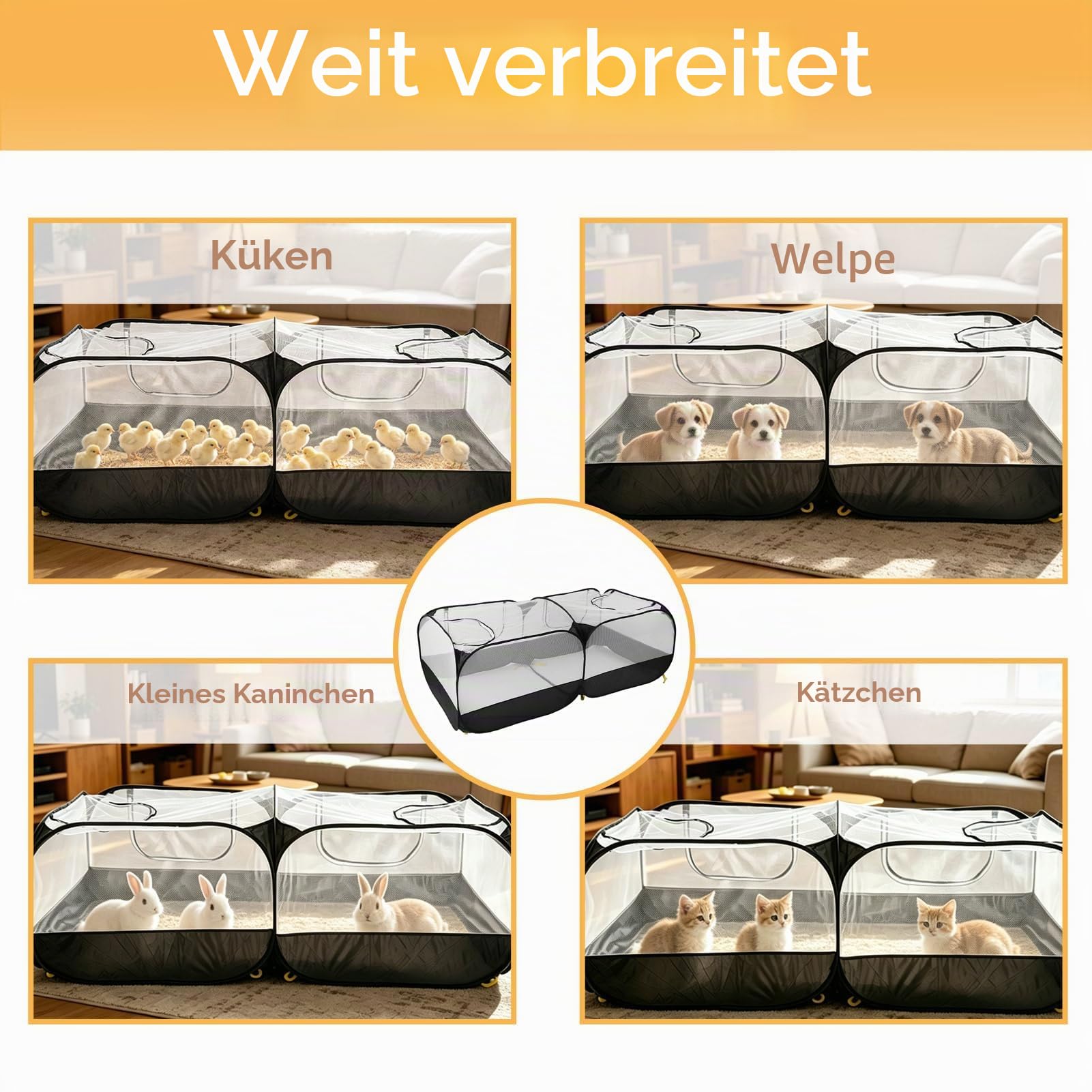 Tragbarer Hühnerstall, Laufstall für Kleintiere, faltbares Haustiergehege, Outdoor-Haustierzaun, Hühnerstall mit abnehmbarem Boden und atmungsaktiven Netzwänden (Schwarz)