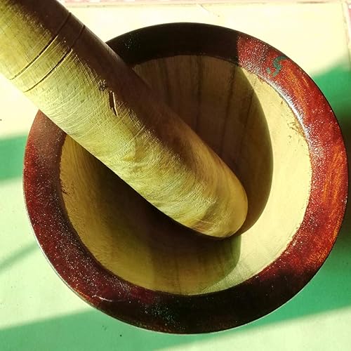 Miniatura 2 de PunPund - Mortero de madera de 8.0in para moler hierbas, ajos, papayas, ensaladas, zumos, tum, tailandeses, utensilios de cocina, 1 juego