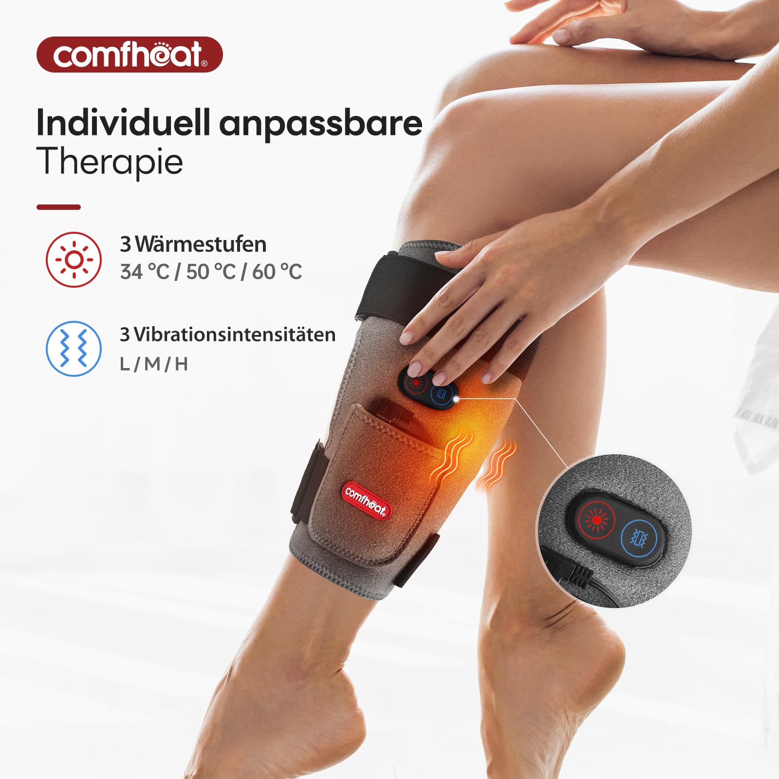 Coussin chauffant sans fil pour jambes avec massage vibrant pour soulager la douleur, coussin chauffant portable pour genoux, attelle tibia, veau, bras, cuisse, soulagement de la douleur avec