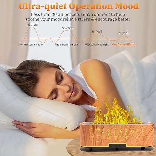 Miniatura 5 de Difusores de aceite esencial, difusor de aire de llama, difusor de aromaterapia de 6.8 fl oz con 2 modos de niebla, 4 temporizadores de encendido y