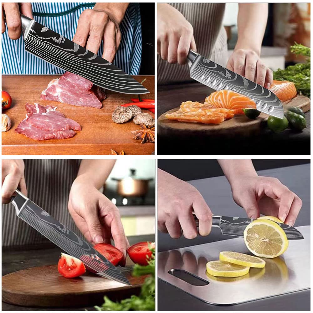 8 Stücke Messer set Kochmesser Universalmesser Küchenmesser Scharfe aus Deutschem Edelstahl, Ergonomischer Pakkawood Grifen