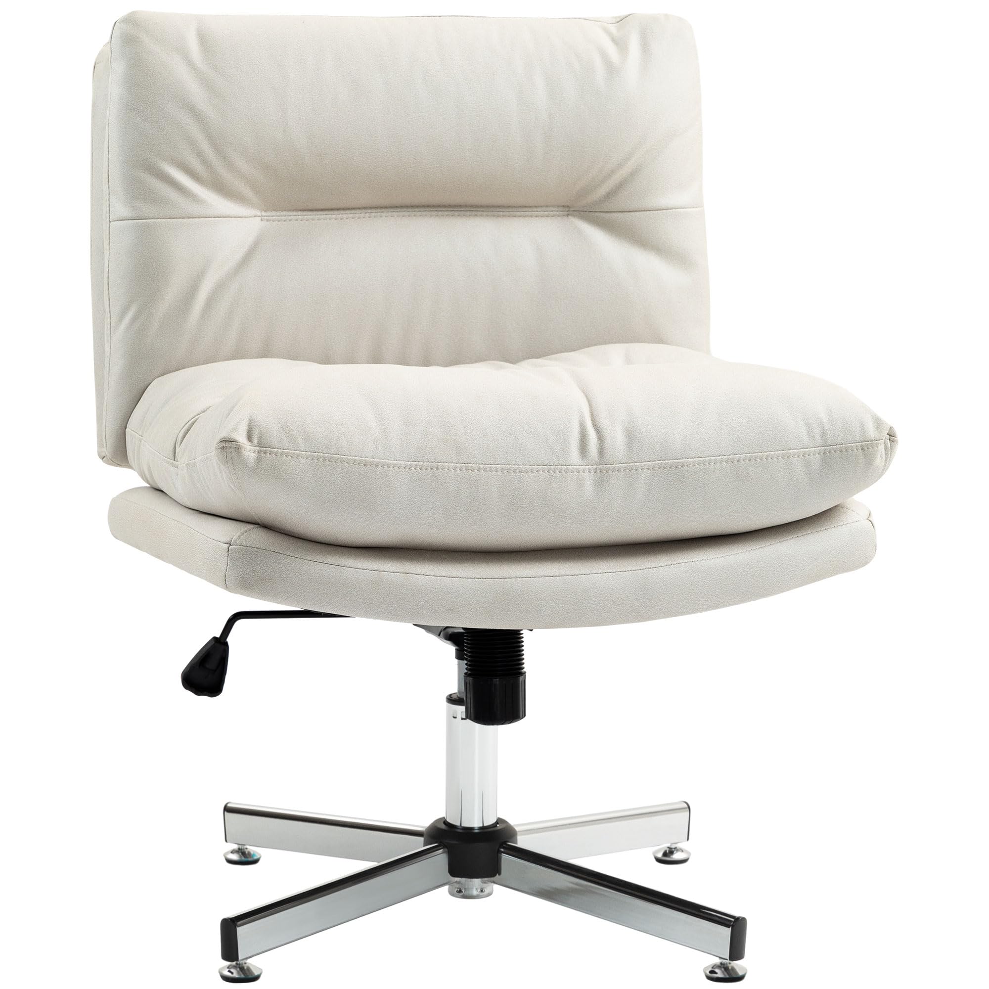 HOMCOM Silla de Escritorio Giratoria Silla de Oficina con Altura Ajustable Función de Basculante Base Cruzada sin Brazos y Asiento Amplio para Estudio Dormitorio Gris Claro