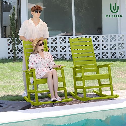 Miniatura 2 de Mecedora para exteriores con reposapiés extraíble para adultos, sillas mecedoras de patio con respaldo alto de HDPE, 330 libras, mecedoras de porche