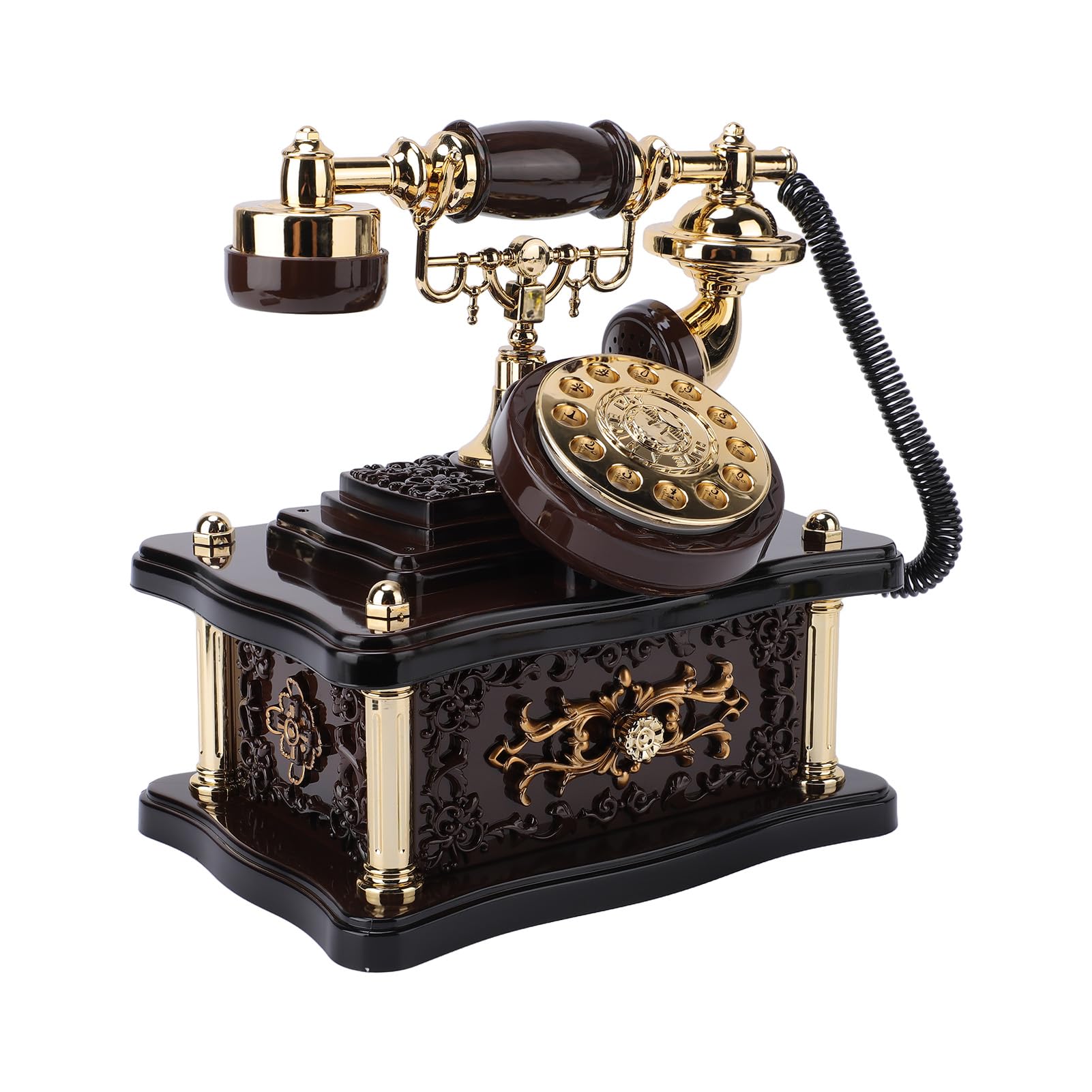 Jelquix Retro Dial Telephone Music Box, Vintage Telephone Jewelry Box Cute Antique Women Home Decoration Decorative Ornament Trinket Shelf Decor (Brown Square Telephone)