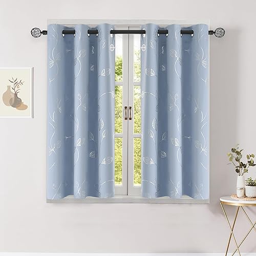 Miniatura 47 de BUHUA Cortinas opacas con estampado de hojas plateadas onduladas para sala de estar, cortinas de oscurecimiento con bloqueo de luz para dormitorio