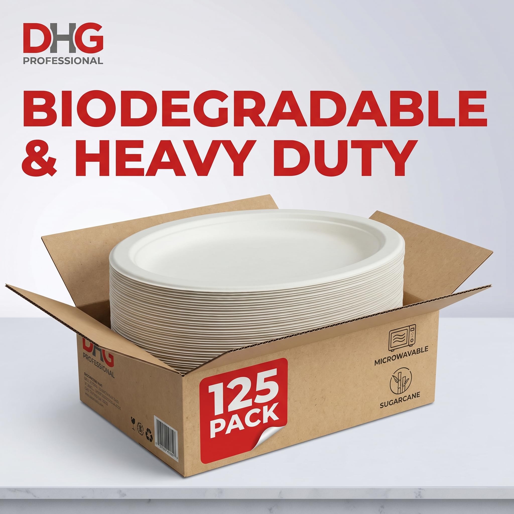 Paquete de 125 platos ovalados biodegradables de caña de azúcar, platos grandes resistentes para microondas (10 x 8 pulgadas)
