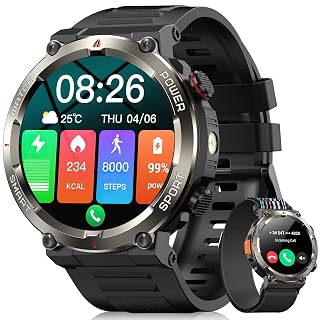 Smartwatch Militar Masculino com Chamadas, Tela HD de 1,45 pol e 2 Alças