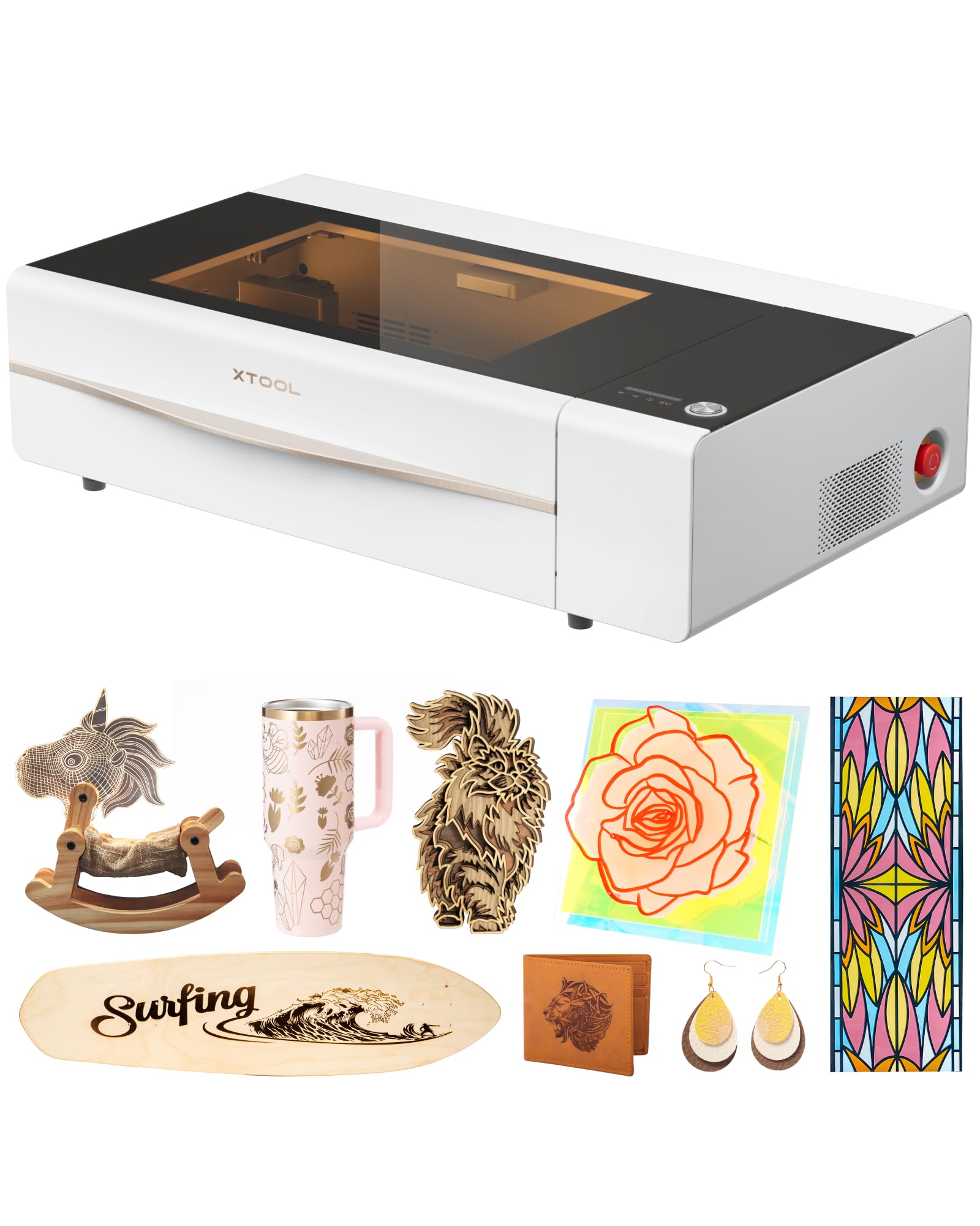 xTool P2S 55W CO2 Laser Cutter, Smart Desktop CO2 Laser Engraver and Cutter Machine, Dual Smart 16MP Cameras, 3D Curved Cylinder Engraving, Create with Wood and Metal Acrylic Glass Fabric Leather