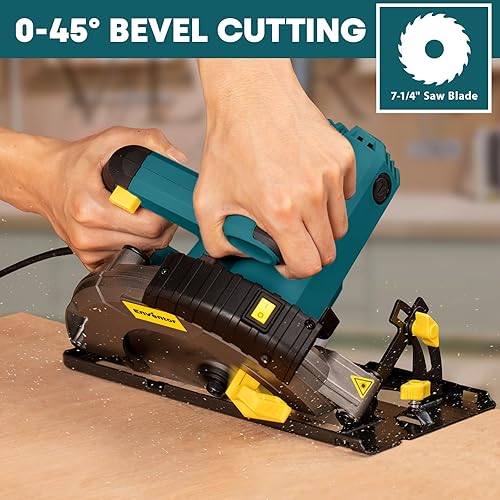 Miniatura 6 de Enventor Sierra circular con cable, sierras circulares eléctricas 14A de 7-1/4 pulgadas con guía láser, 2 hojas (40T/24T), profundidad máxima