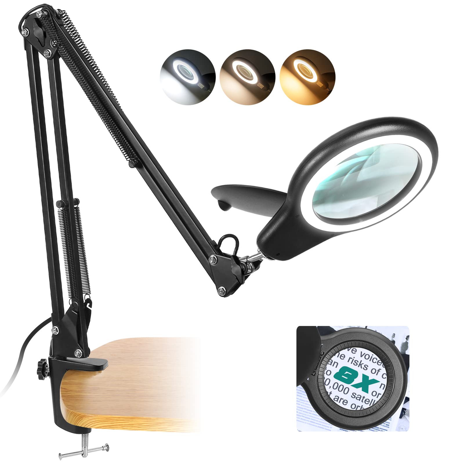 Buy TOMSOO 10X Desk Magnifying Glass with Light, 2,000 Lumens, 3 Color Modes Stepless Dimmable